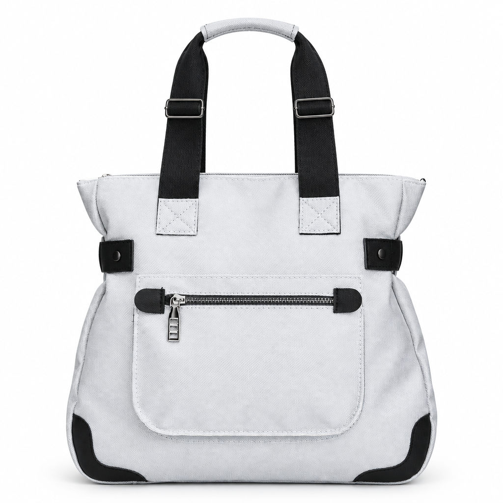 Canvas utility tote bag - light grey with black, studio view