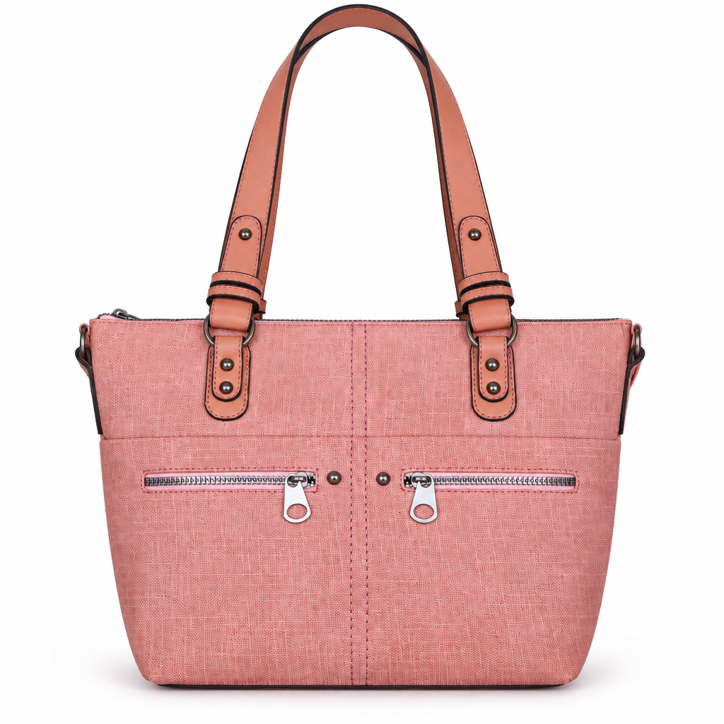 Everyday zip pocket tote bag - coral pink, studio view