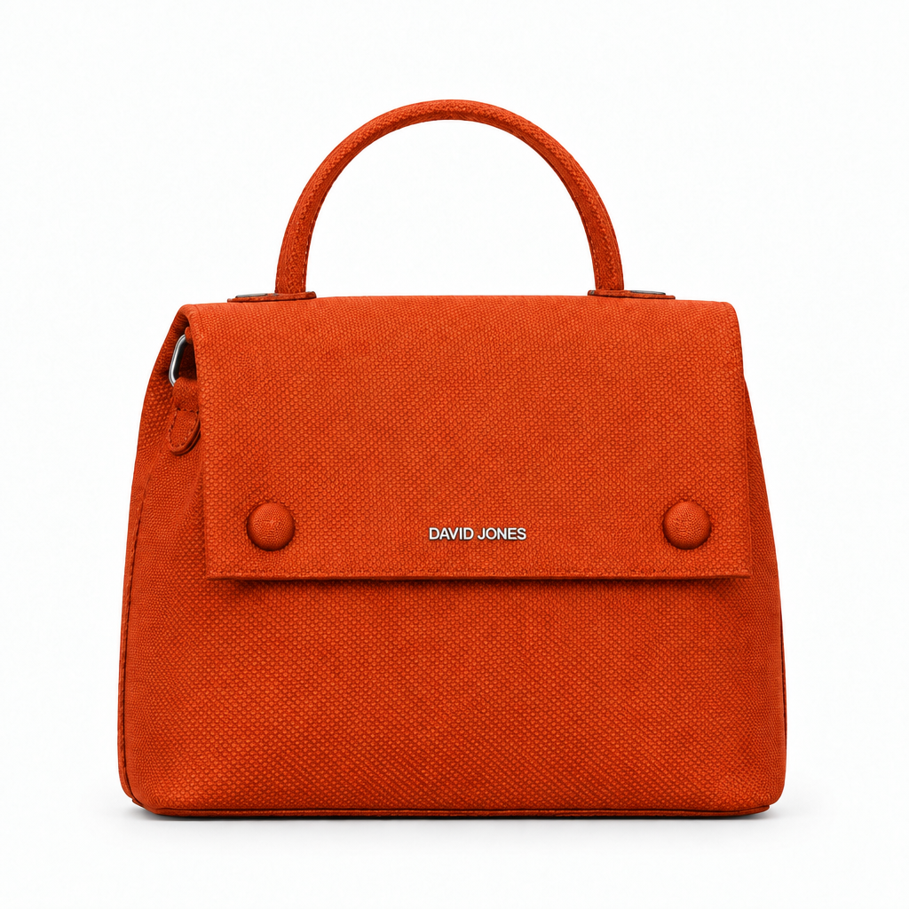 David Jones style textured flap top handle bag - orange, studio view
