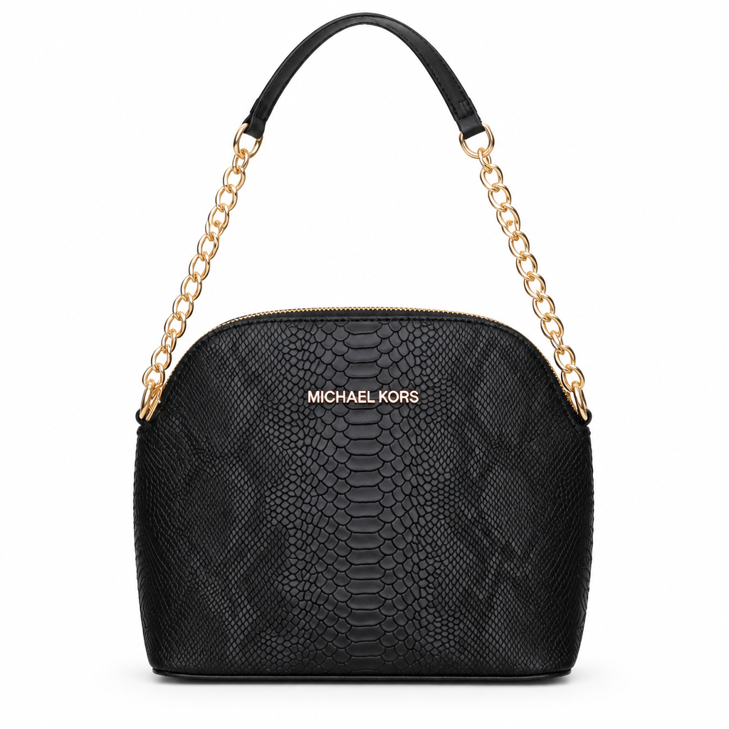 Michael Kors style snake embossed dome chain bag - black, studio view