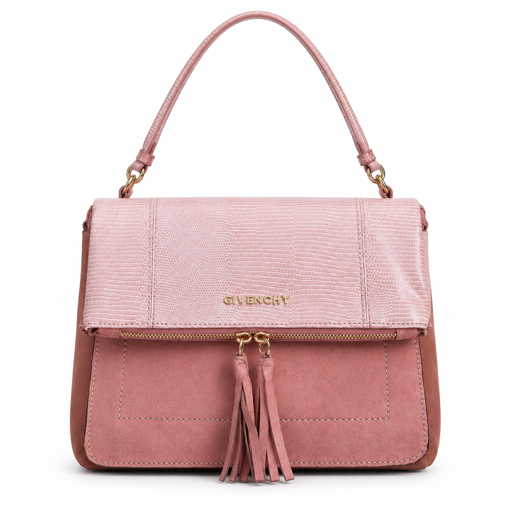 Givenchy style fold-over tassel bag - pink, studio view
