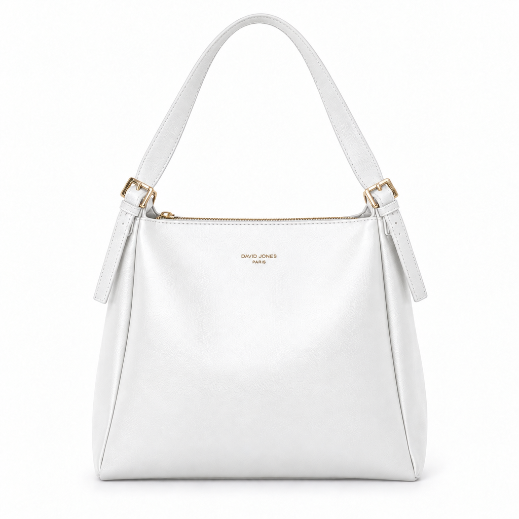David Jones Style Twin-Buckle Shoulder Bag - white, studio view