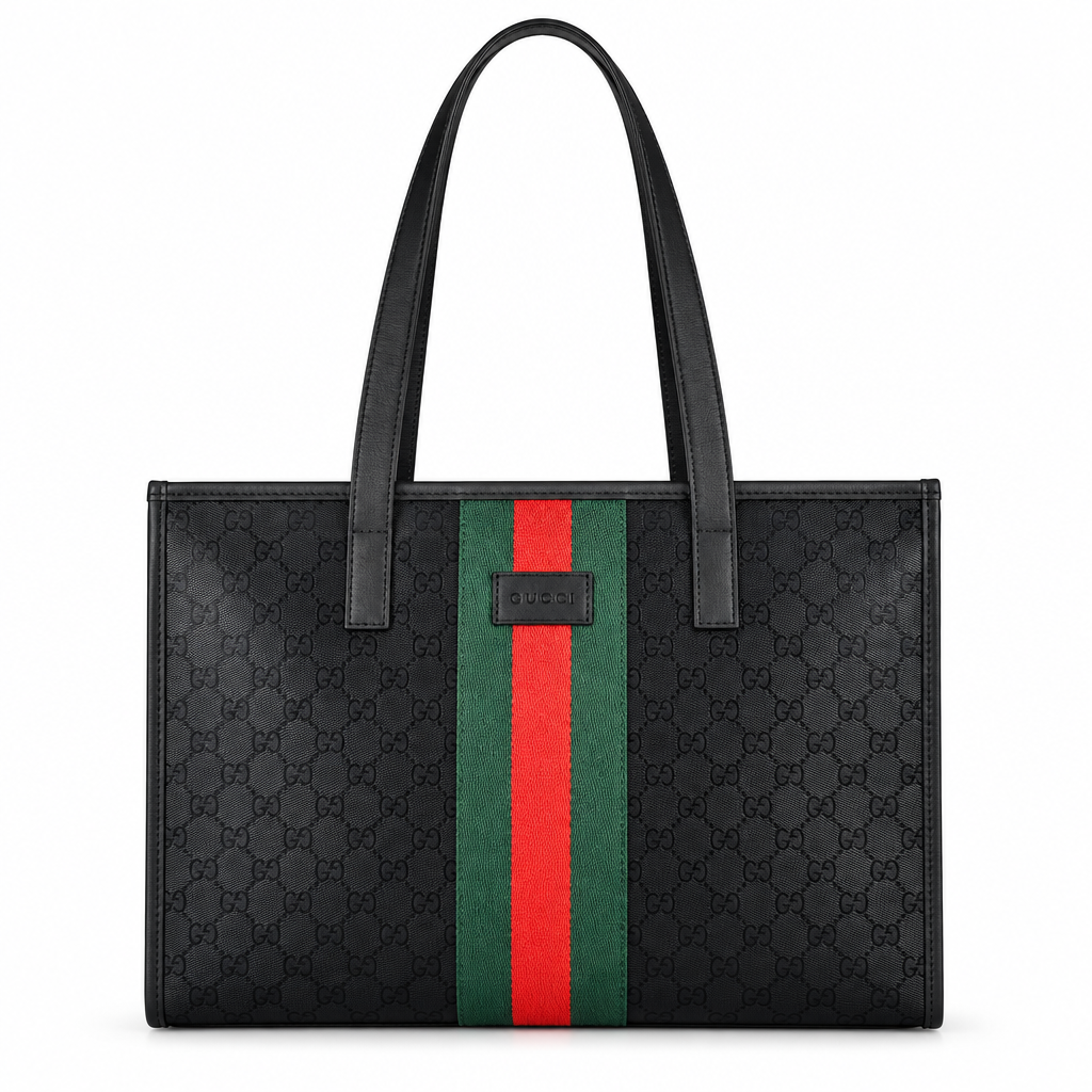 Gucci style GG stripe tote - black, studio view