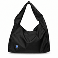 Globe Patch Wide-Strap Slouchy Shoulder Bag - black, studio view
