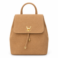 Designer style flap backpack - camel LV style, studio view