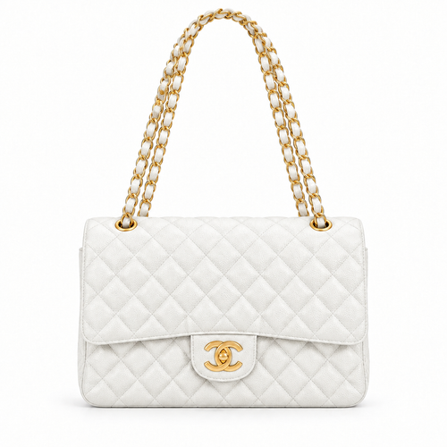 Chanel style medium classic quilted flap bag - white, studio view