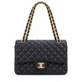 Chanel style medium classic quilted flap bag - black, studio view