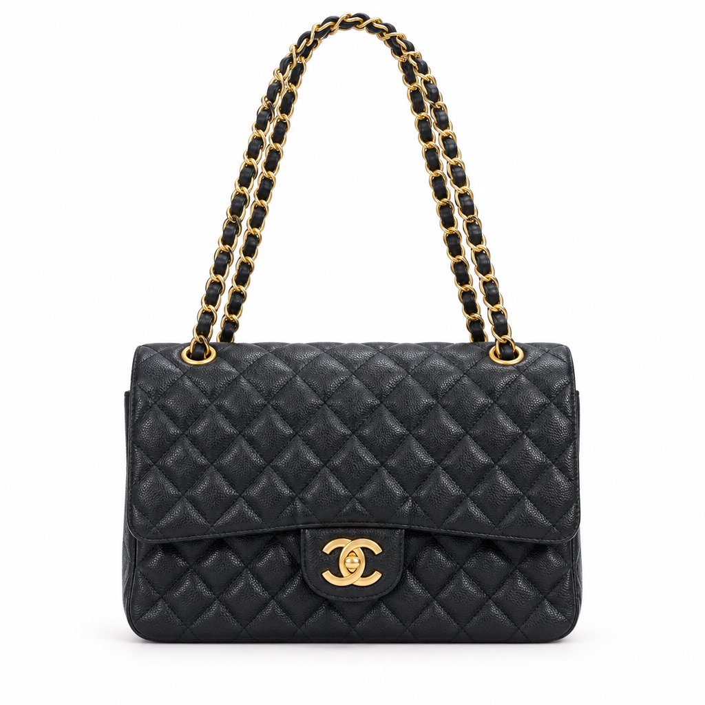 Chanel style medium classic quilted flap bag - black, studio view