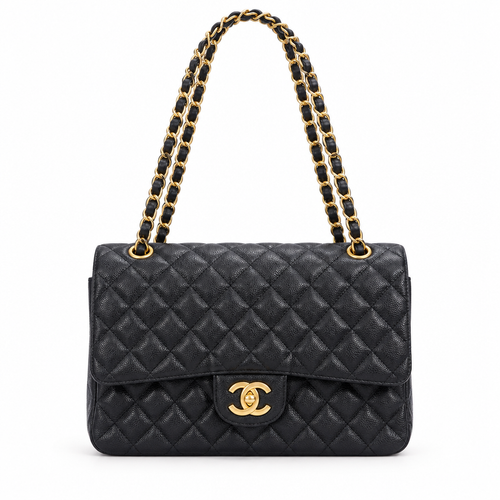 Chanel style medium classic quilted flap bag - black, studio view