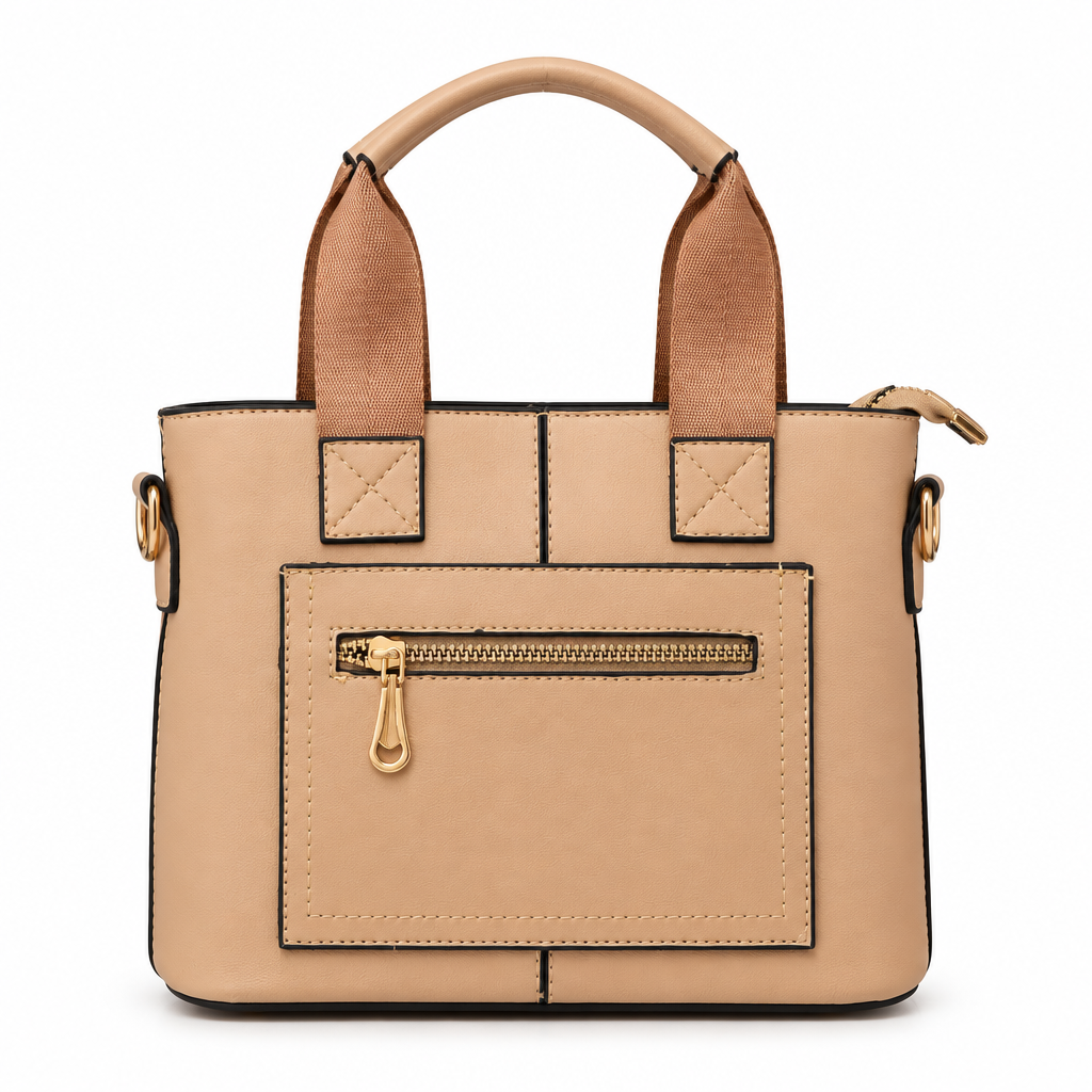 Structured mini tote with webbing handle - beige, studio view
