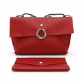Ring-detail crossbody bag and envelope pouch set - red, studio view