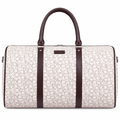 CK style monogram travel duffel - cream with brown trim, studio view