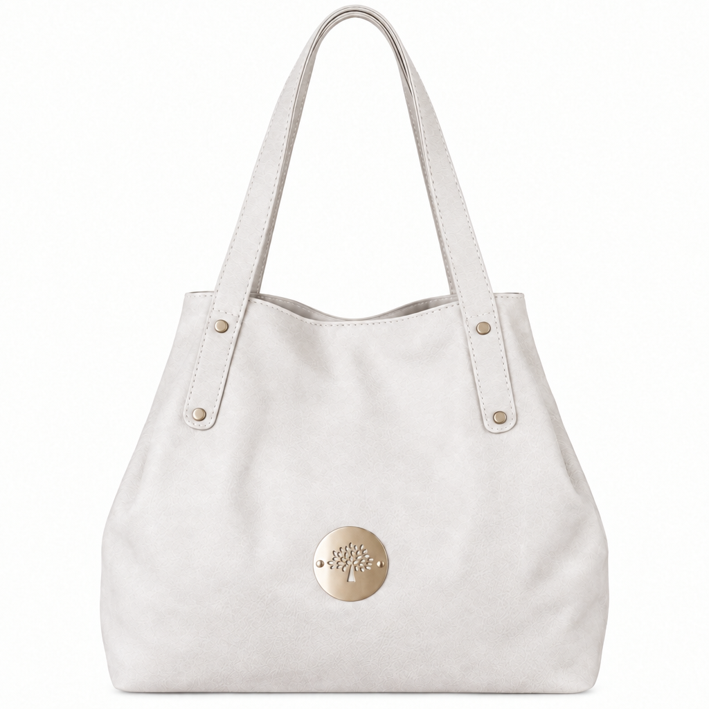 Mulberry style tree medallion shoulder tote - off-white, studio view