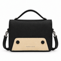 Charles and Keith style flap top handle crossbody bag - black with beige panel, studio view