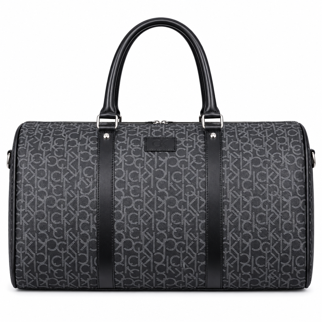 CK style monogram travel duffel - charcoal black, studio view
