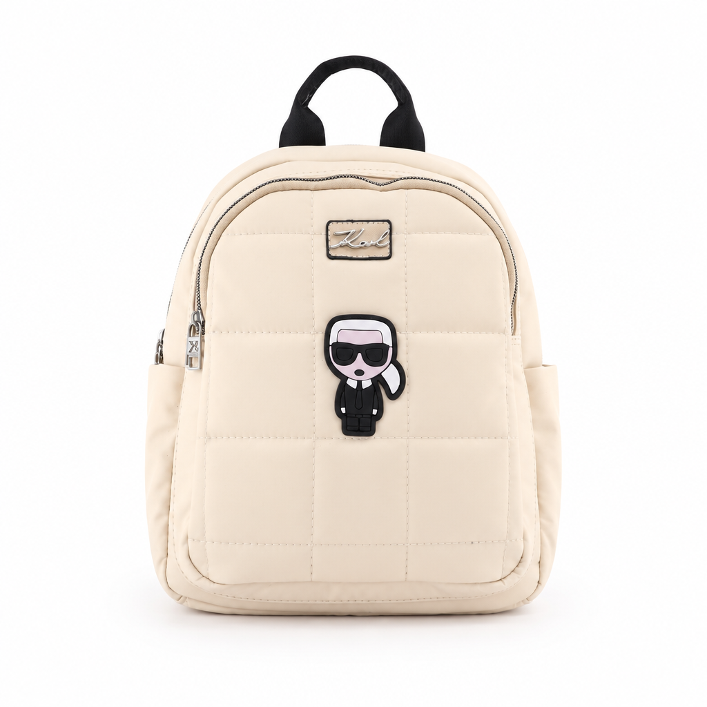 Karl Lagerfeld style quilted backpack with Karl patch - cream, studio view