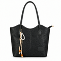 Pearl Charm Curved-Top Shoulder Tote - black with black trim, studio view