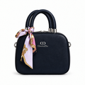 Dior Style Scarf-Handle Mini Bowler Bag - dark navy, studio view