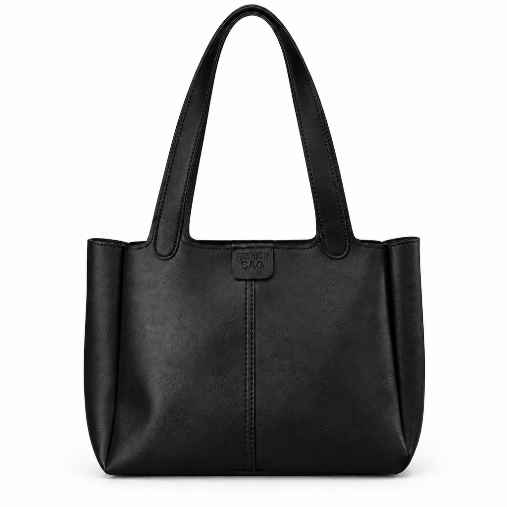 Soft leather shoulder tote bag - black, studio view