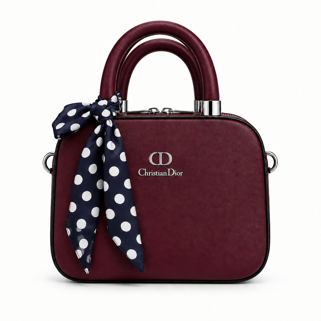 Dior Style Scarf-Handle Mini Bowler Bag - burgundy, studio view