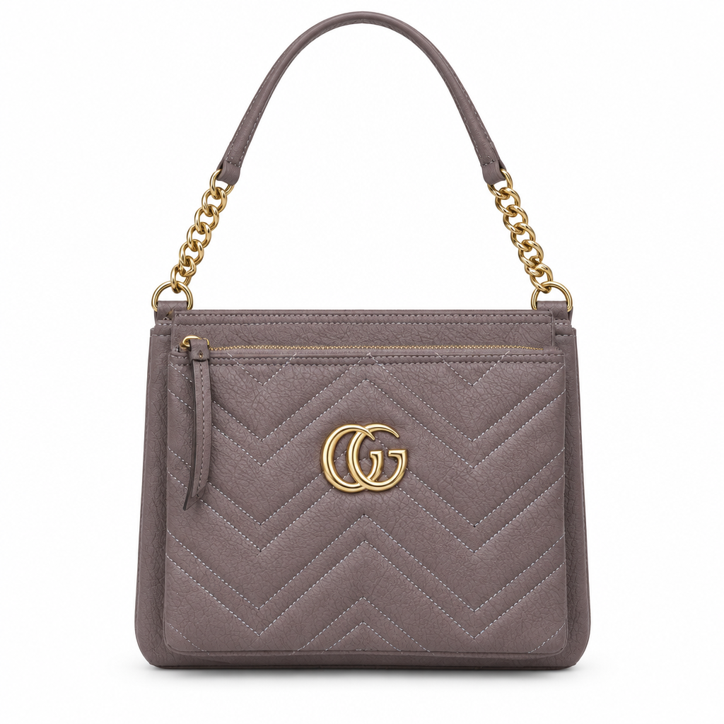 Gucci Marmont style chevron quilted chain shoulder bag - taupe, studio view