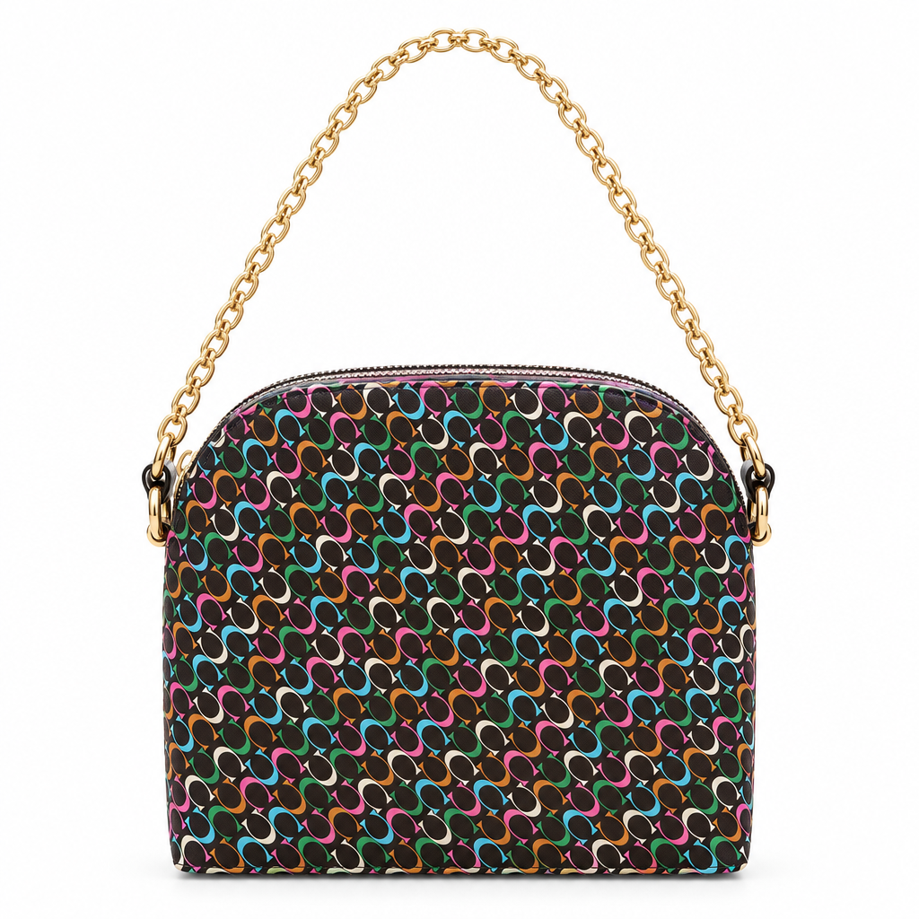 Coach style multicolor C monogram dome chain bag - black rainbow, studio view