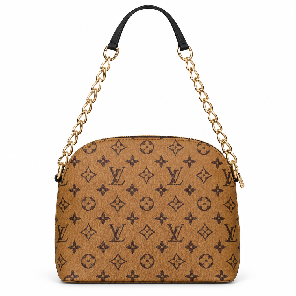 Louis Vuitton style monogram dome chain bag - reverse monogram, studio view