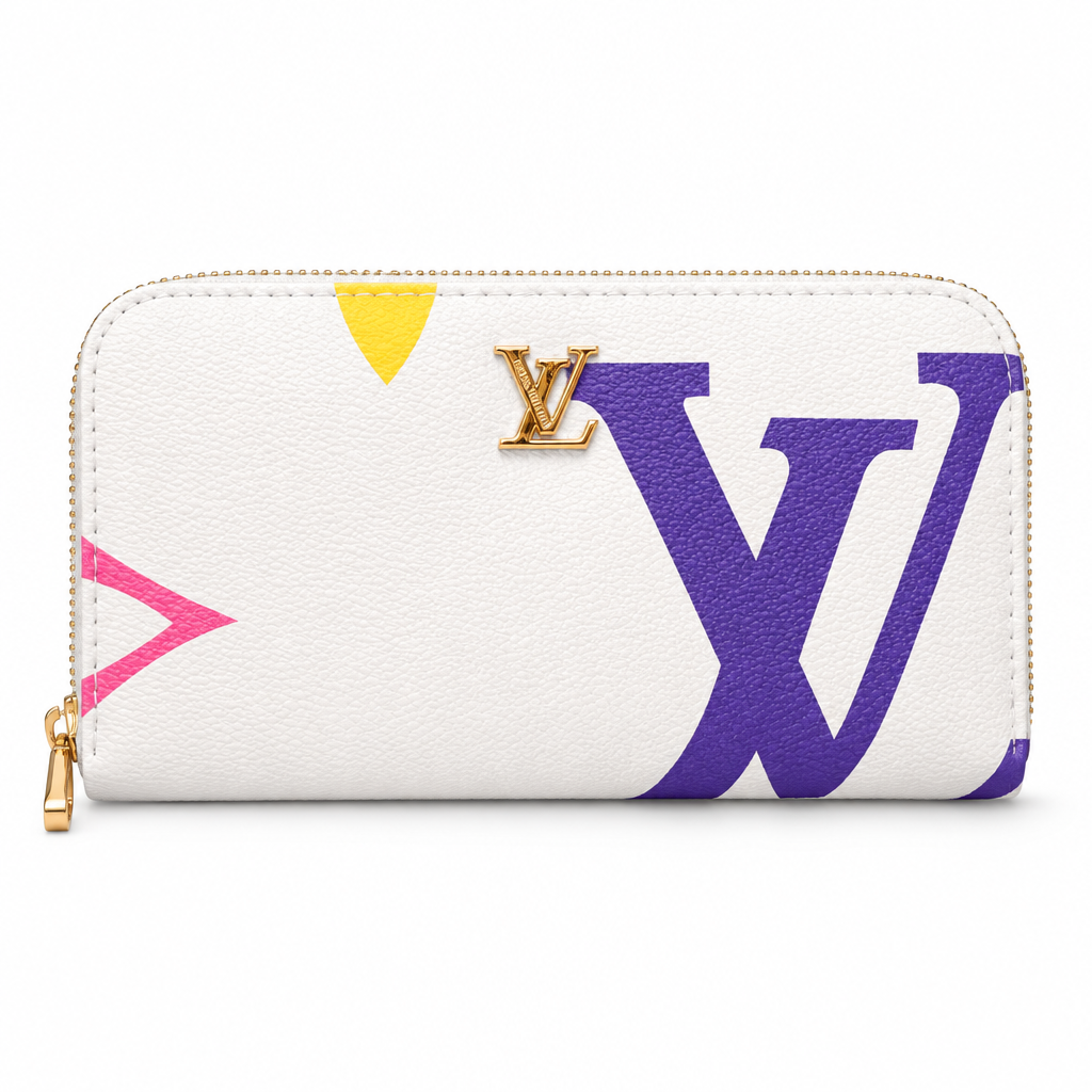 Louis Vuitton style giant monogram zip wallet - white multicolor, studio view