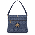 Michael Kors style MK monogram zip pocket shoulder bag - navy, studio view
