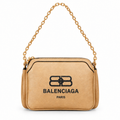 Balenciaga style BB logo canvas chain bag - tan, studio view