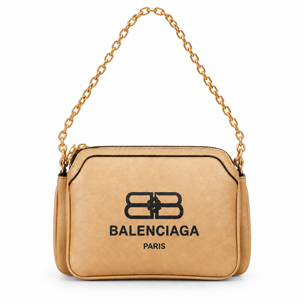 Balenciaga style BB logo canvas chain bag - tan, studio view