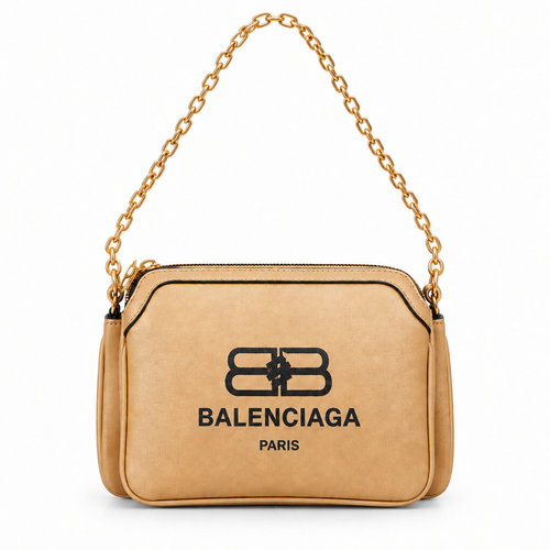Balenciaga style BB logo canvas chain bag - tan, studio view