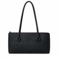 Zara Style Woven Texture Long-Handle Shoulder Bag - black, studio view