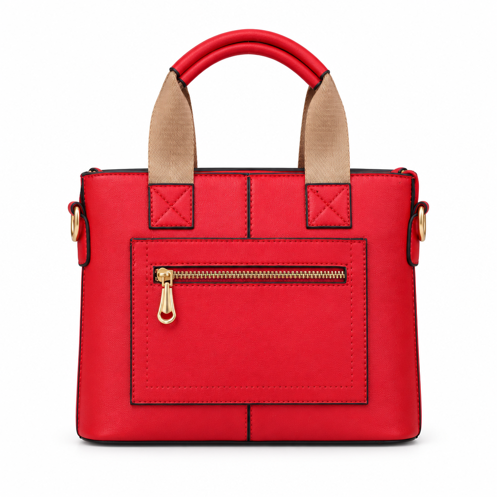 Structured mini tote with webbing handle - red, studio view