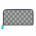 Gucci style GG canvas zip around wallet - grey with navy GG, studio view