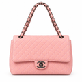 Chanel style quilted CC flap chain bag - pink, studio view