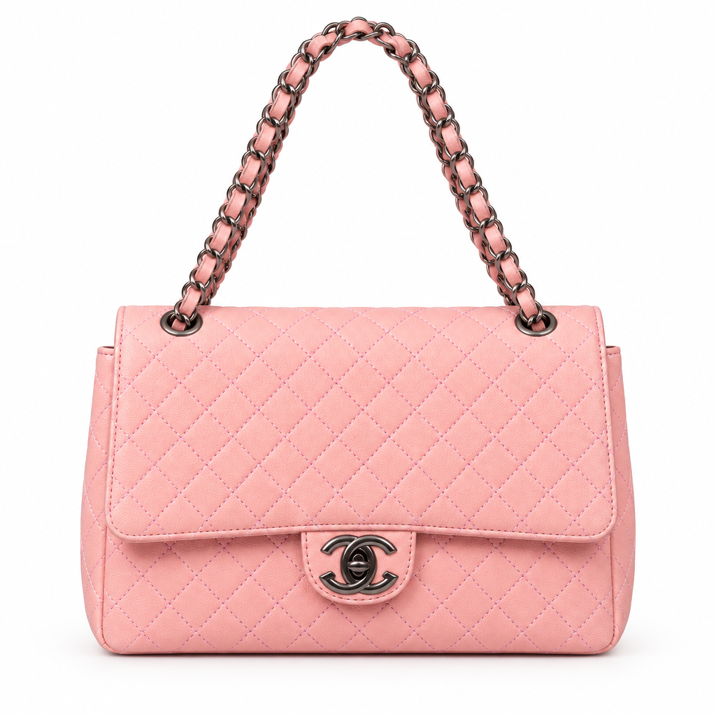 Chanel style quilted CC flap chain bag - pink, studio view
