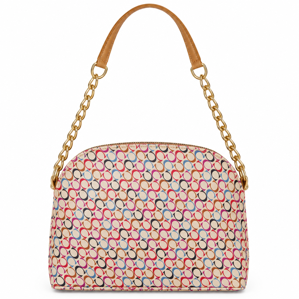 Coach style multicolor C monogram dome chain bag - cream, studio view