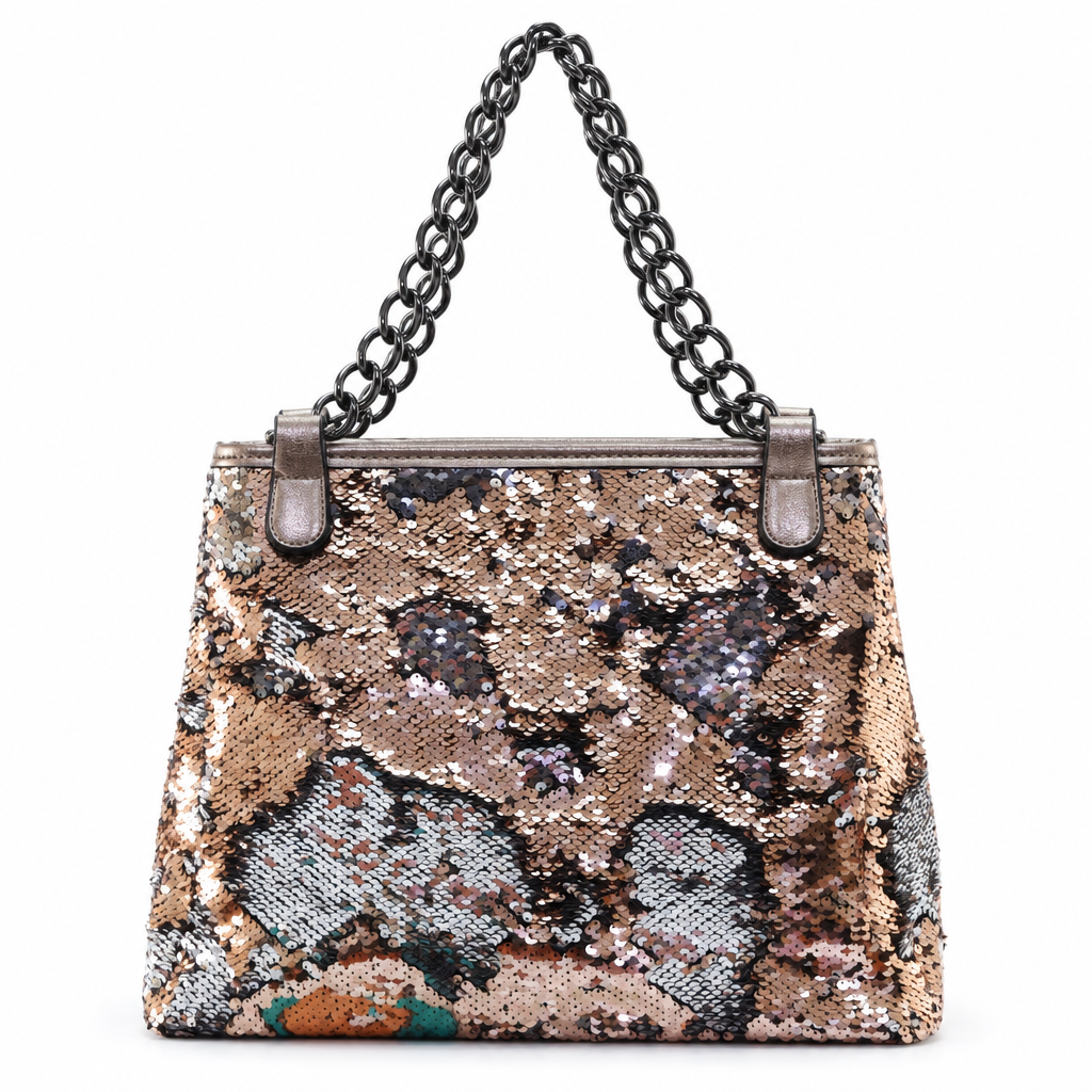 Sequin chain tote bag - rose gold mix, studio view