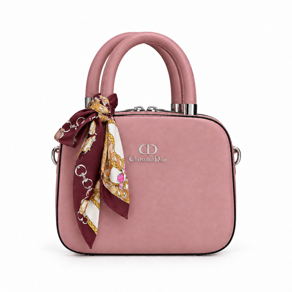 Dior Style Scarf-Handle Mini Bowler Bag - dusty pink, studio view
