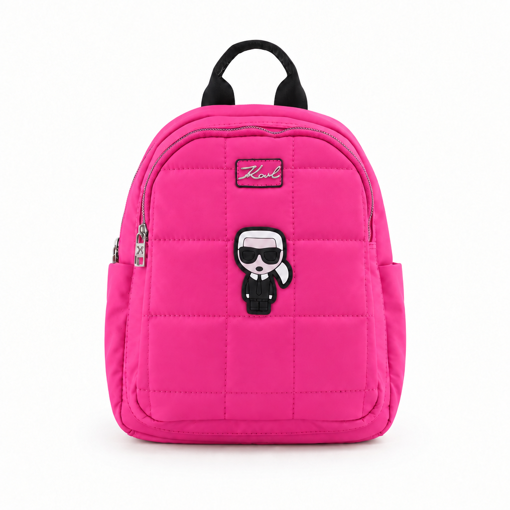 Karl Lagerfeld style quilted backpack with Karl patch - hot pink, studio view