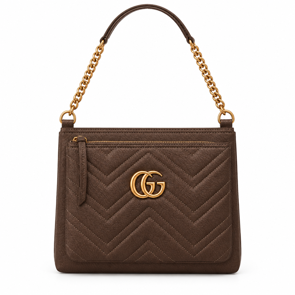 Gucci Marmont style chevron quilted chain shoulder bag - brown, studio view