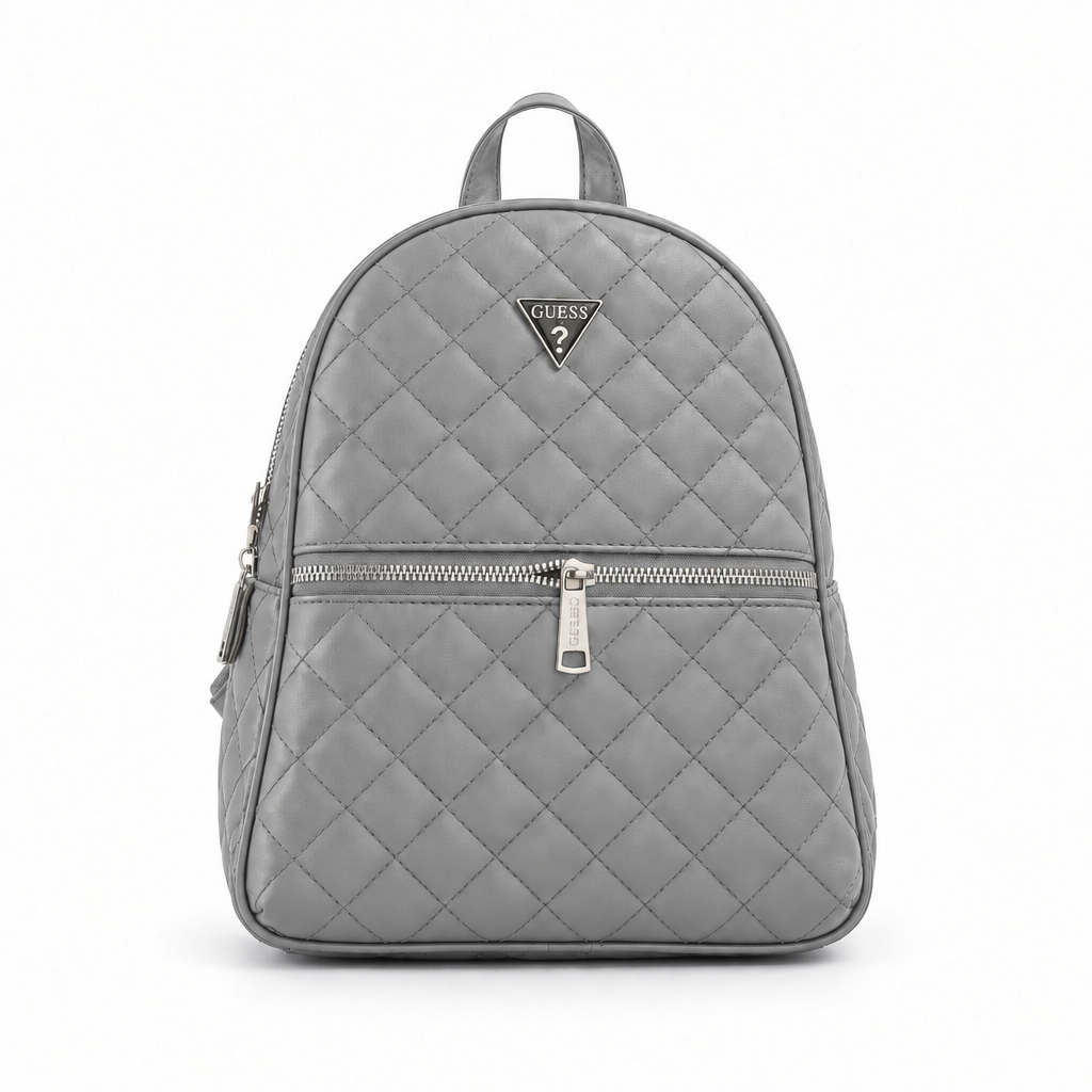 Guess style quilted backpack with triangle logo - grey, studio view