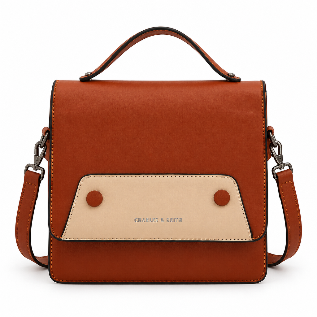 Charles and Keith style flap top handle crossbody bag - rust, studio view