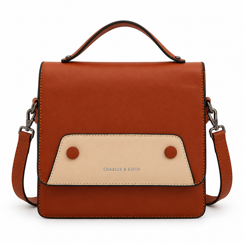 Charles and Keith style flap top handle crossbody bag - rust, studio view