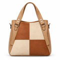 Color block patchwork tote bag - beige, studio view