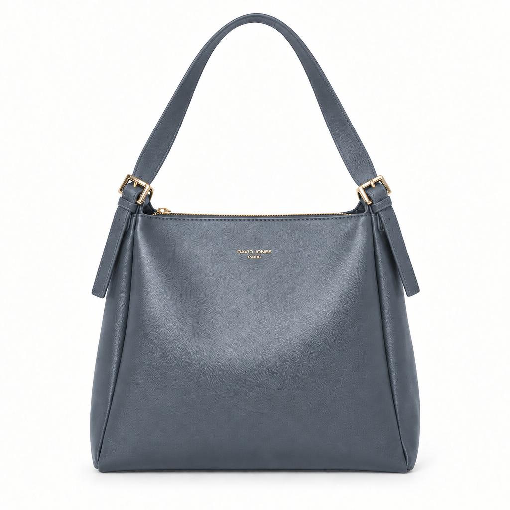 David Jones Style Twin-Buckle Shoulder Bag - slate blue-grey, studio view