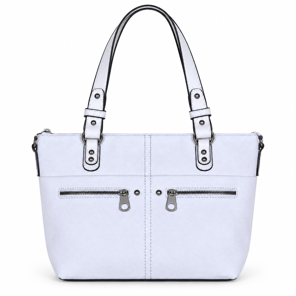 Everyday zip pocket tote bag - white, studio view