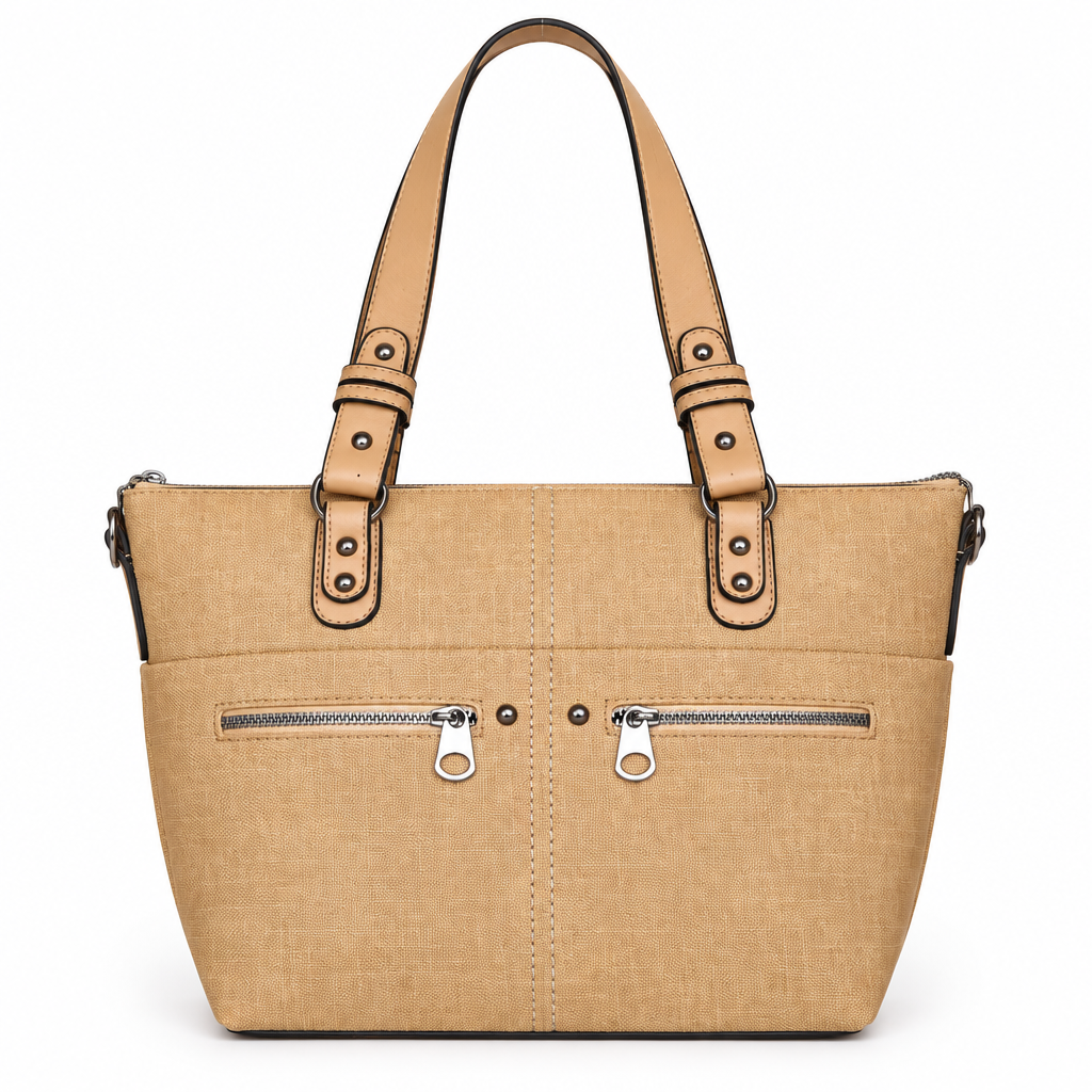 Everyday zip pocket tote bag - sand, studio view
