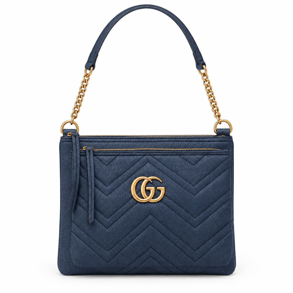 Gucci Marmont style chevron quilted chain shoulder bag - navy, studio view